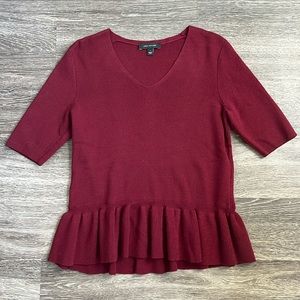 Ann Taylor Wool Blend Peplum Sweater Red V-Neck Elbow Sleeve
